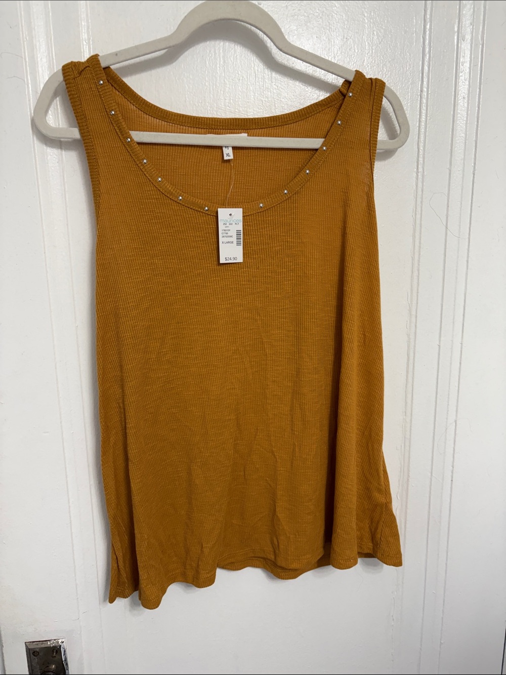 Maurices Mustard Ribbed Tank with Silver Stud Accents